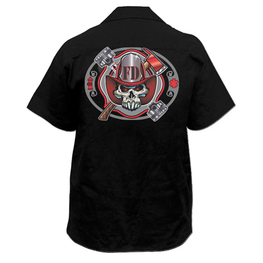 Fire Department Skull Embroidered Work Shirt