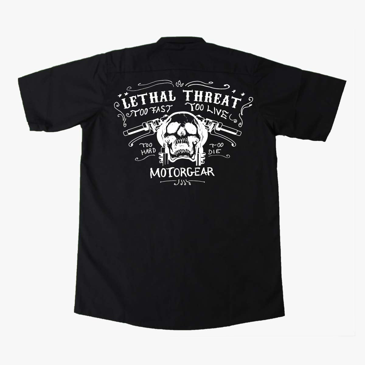 Skull Handlebar Embroidered Work Shirt