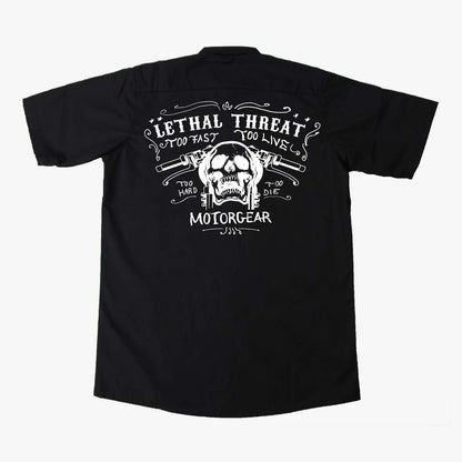 Skull Handlebar Embroidered Work Shirt