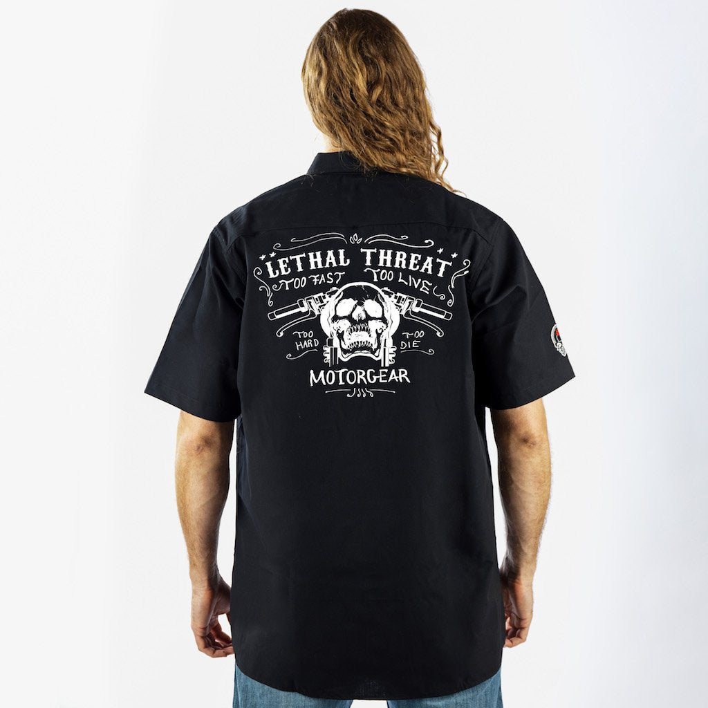 Skull Handlebar Embroidered Work Shirt