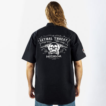 Skull Handlebar Embroidered Work Shirt