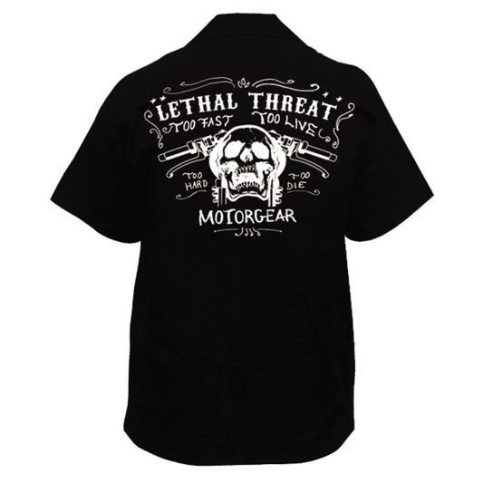 Skull Handlebar Embroidered Work Shirt