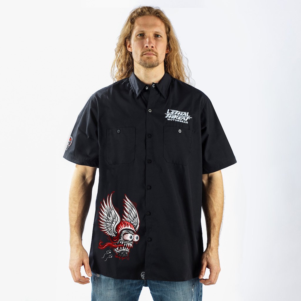 Winged Helmet Monster Embroidered Work Shirt