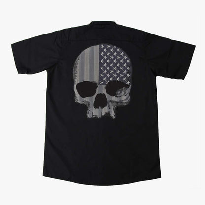 Grey USA Skull Embroidered Work Shirt