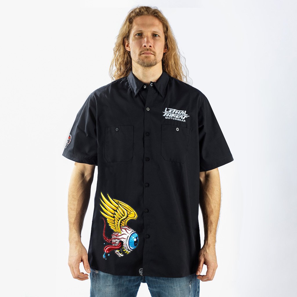 Eyeball Monster Embroidered Work Shirt