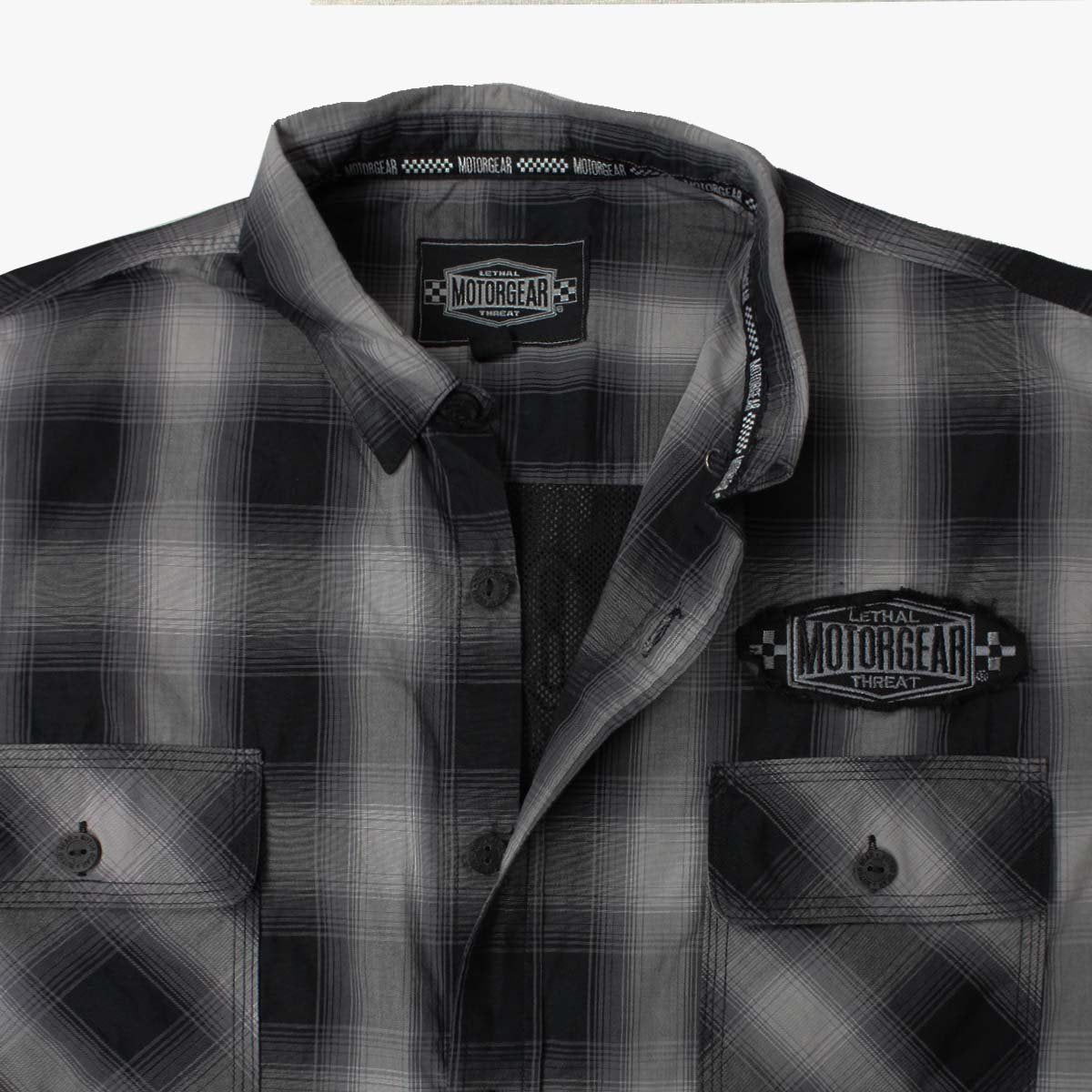 Motor Death Grey Plaid Button Down