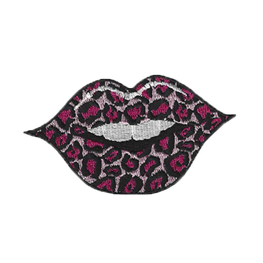 Pink Leopard Print Lip Tattoo Embroidered Patch