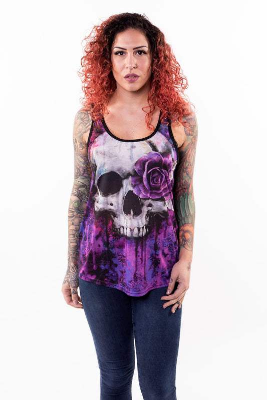 One Eye Rose Skull Razor Back Tank Top