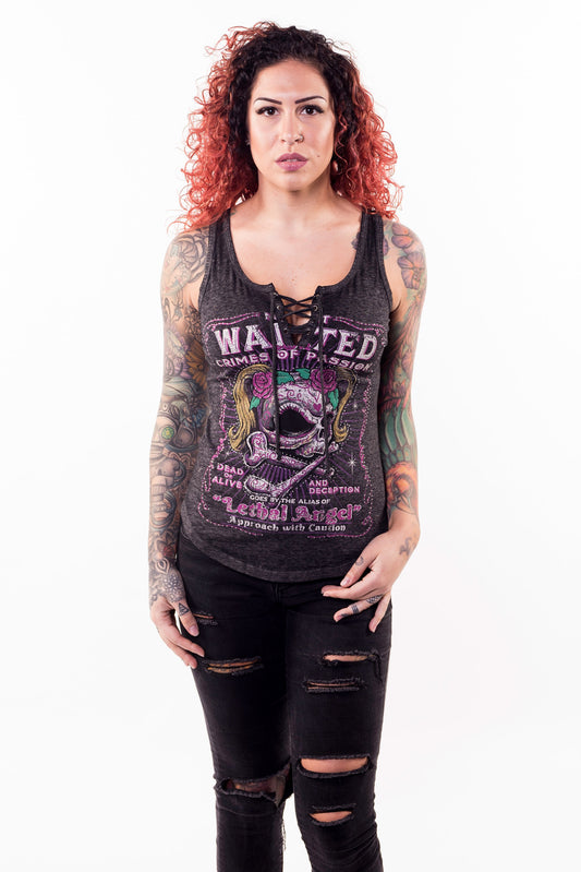 Most Wanted Skull Lace Up Tank Top