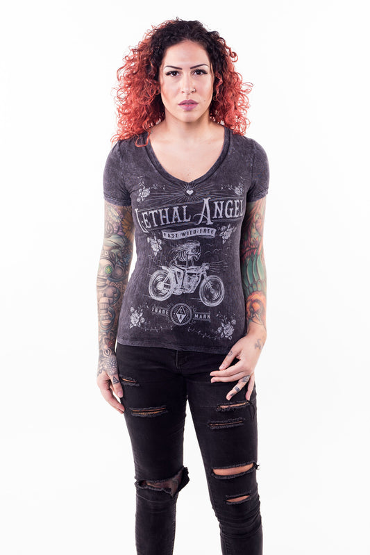 Girl Skeleton Biker V-Neck Tee