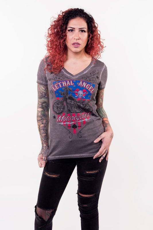 LA USA Motorcycle V-Neck Tee