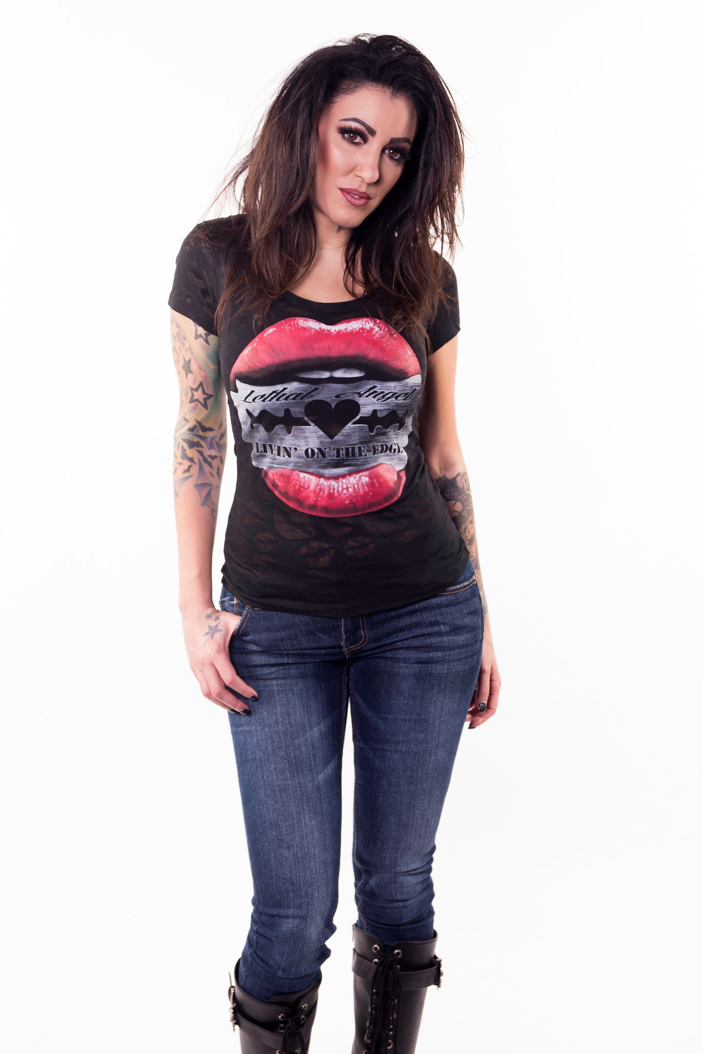 Razor Lips Burn Out Scoop Neck Tee