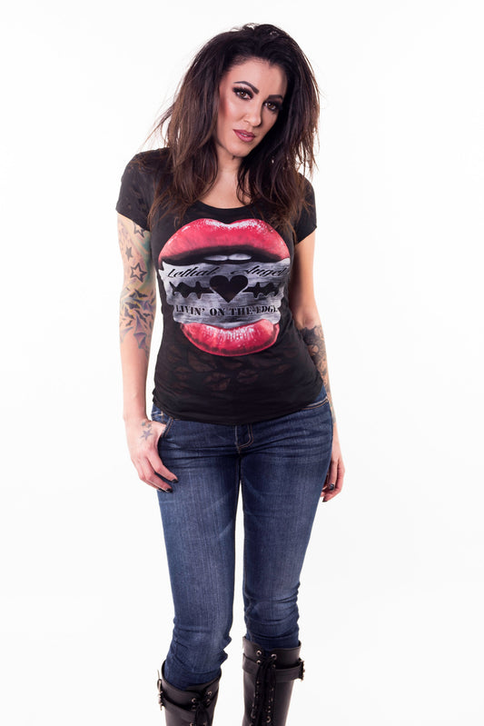 Razor Lips Burn Out Scoop Neck Tee