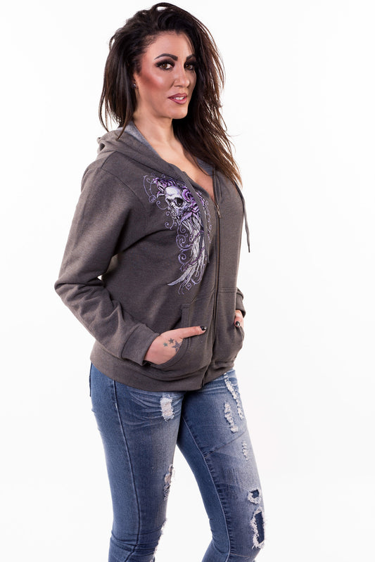 Embroidered Wing Skull Hoodie