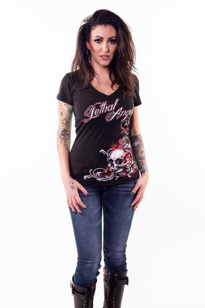 Floral Skull V-Neck Tee
