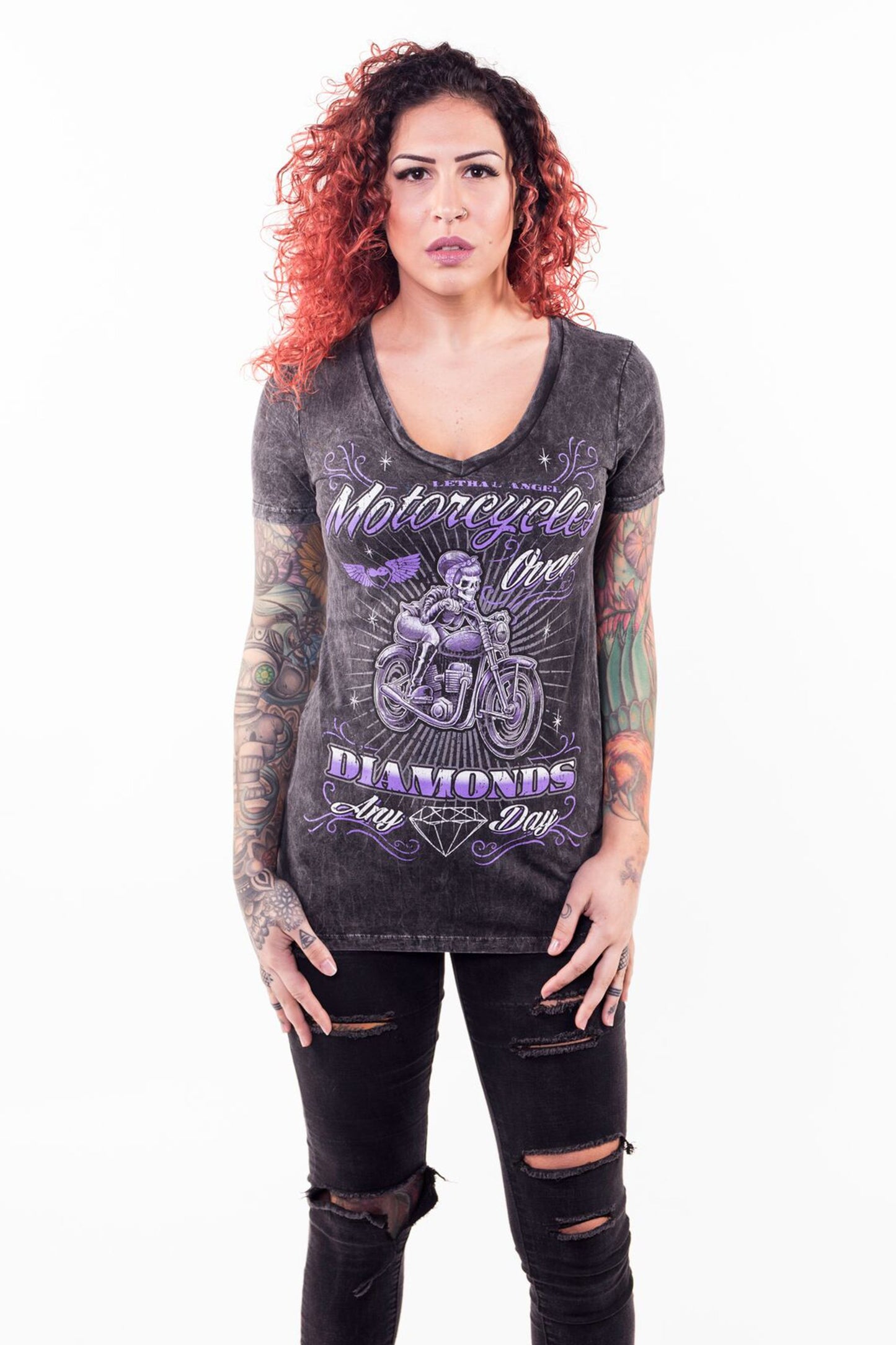 Motorcycles Over Diamonds V Neck Tee