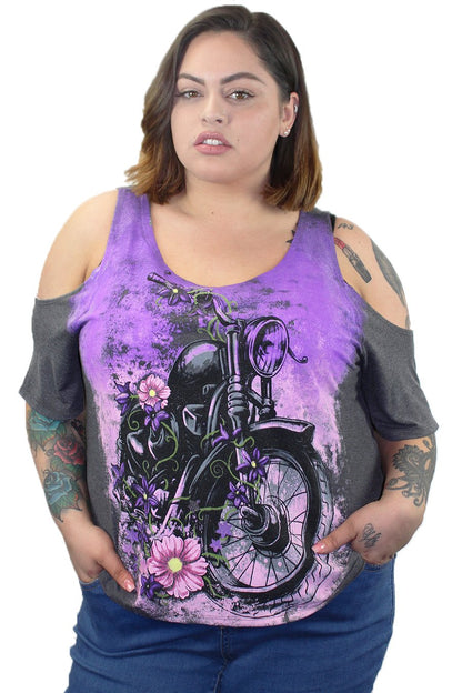 Flower Motorcycle Shoulder Peak Shirt