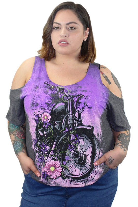 Flower Motorcycle Shoulder Peak Shirt
