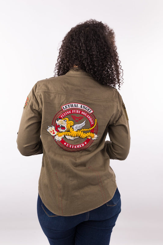 Untamed Army Green Embroidered Button Down Shirt