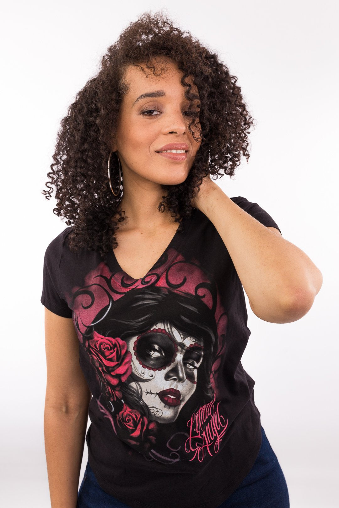 Red Catrina V Neck Tee