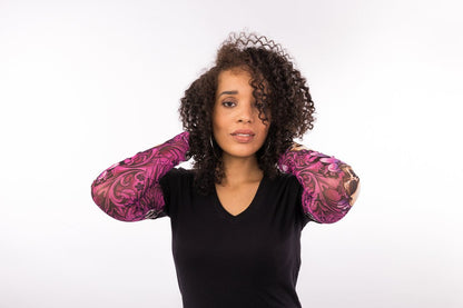 Skull Blossoms Tattoo Sleeve V Neck Shirt