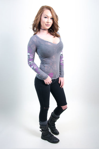 Floral Skull Burnout Long Sleeve