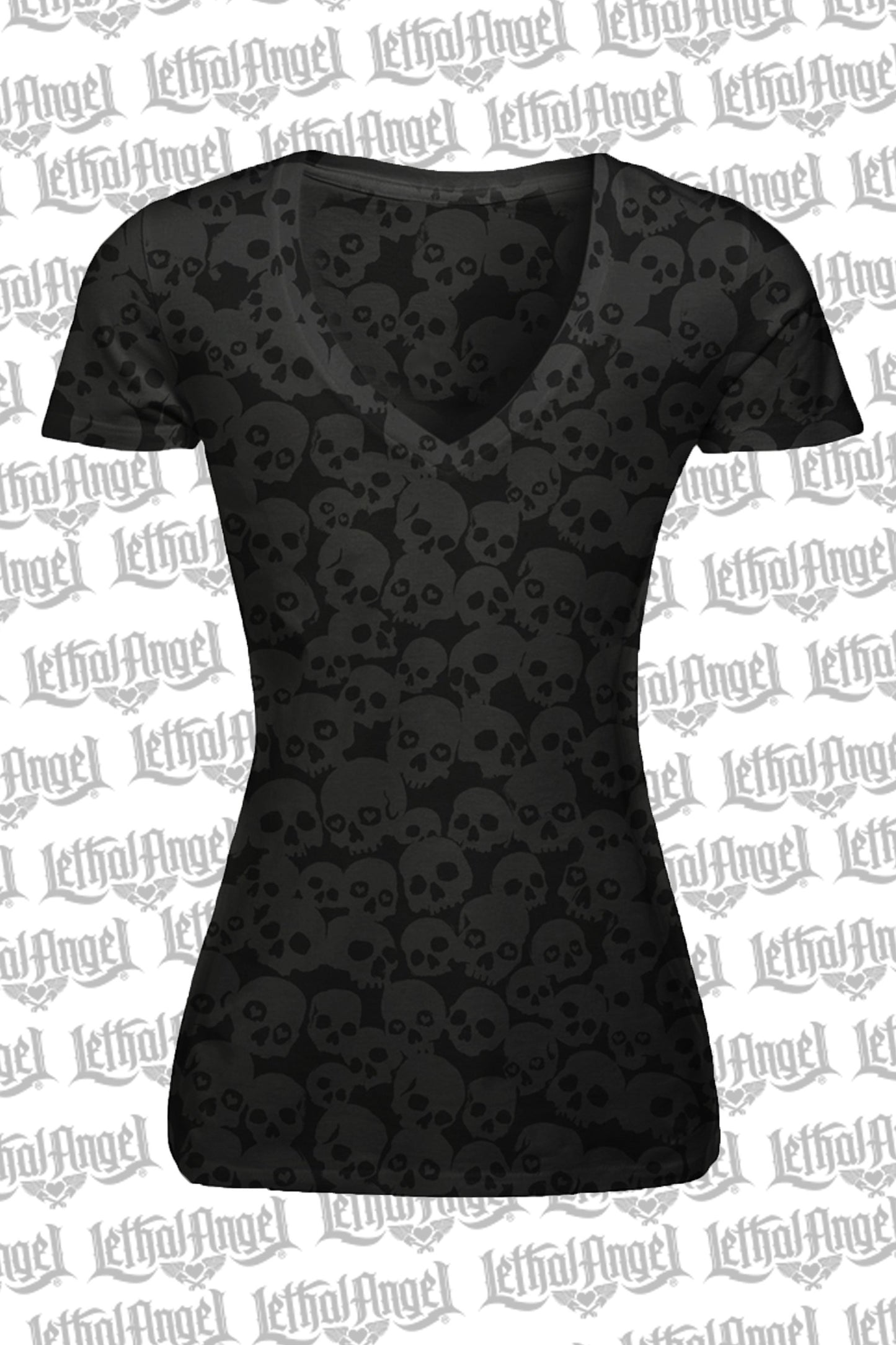 Skull Burn Out V-Neck Tee Shirt - No graphics