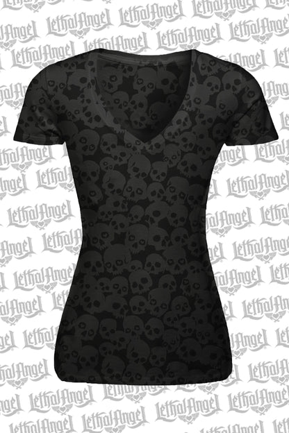 Skull Burn Out V-Neck Tee Shirt - No graphics