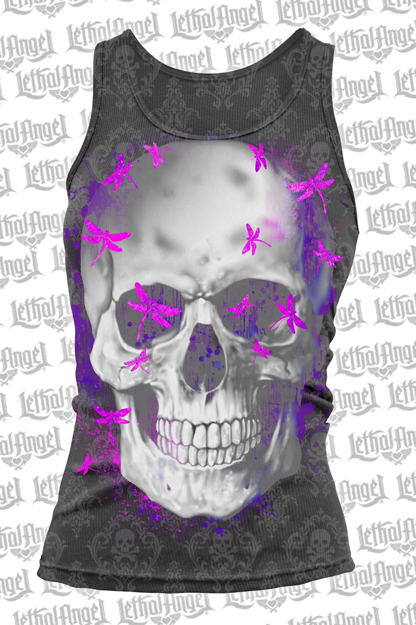 Dragonfly Skull Burn Out Razor Back Tank Top