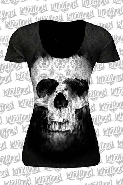 Skull Couple Burn Out Scoop Neck Tee