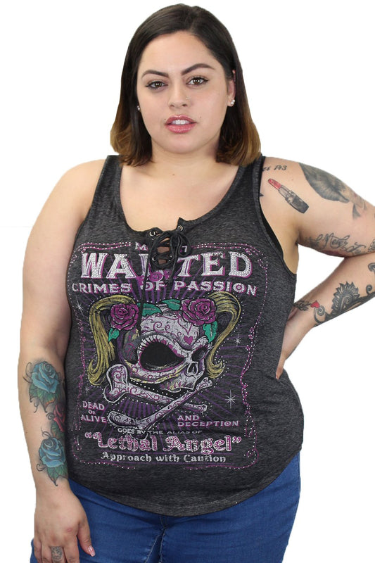 Most Wanted Skull Lace Up Tank Top