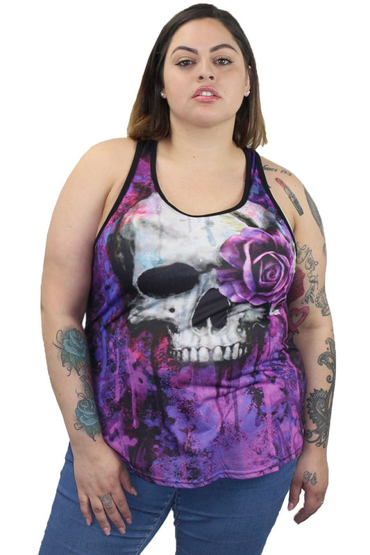 One Eye Rose Skull Razor Back Tank Top