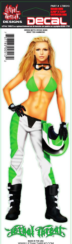 Green Moto Cross Babe Biker Decal