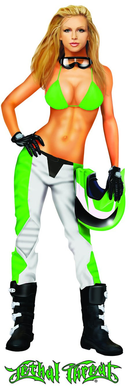 Green Moto Cross Babe Biker Decal