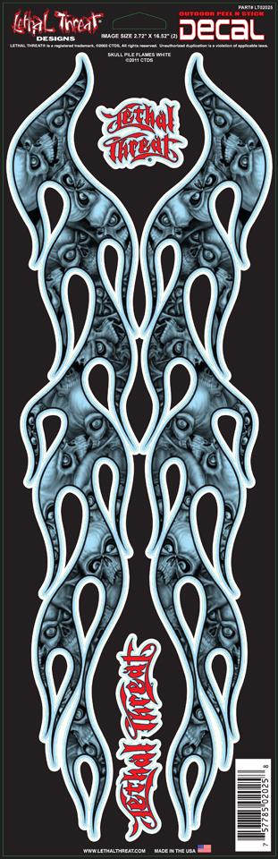 Skull Pile Flames White Large Decal