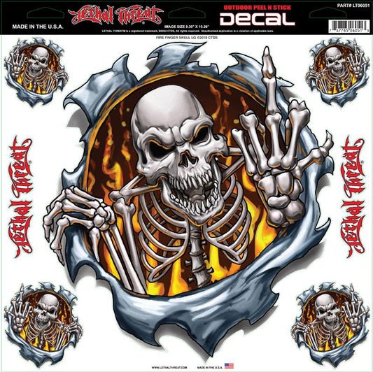 Fire Finger Skull Large Decal