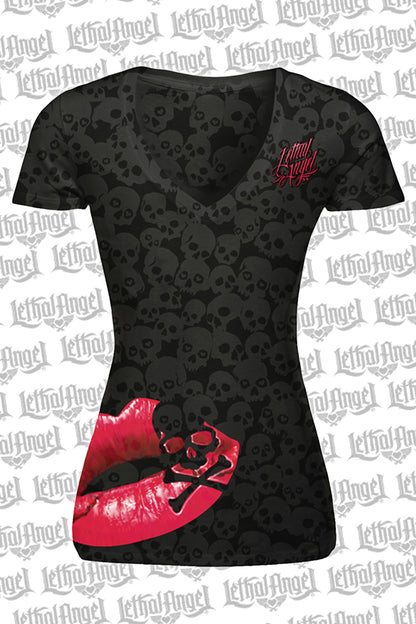 Lip Skull Burn Out Scoop Neck Tee