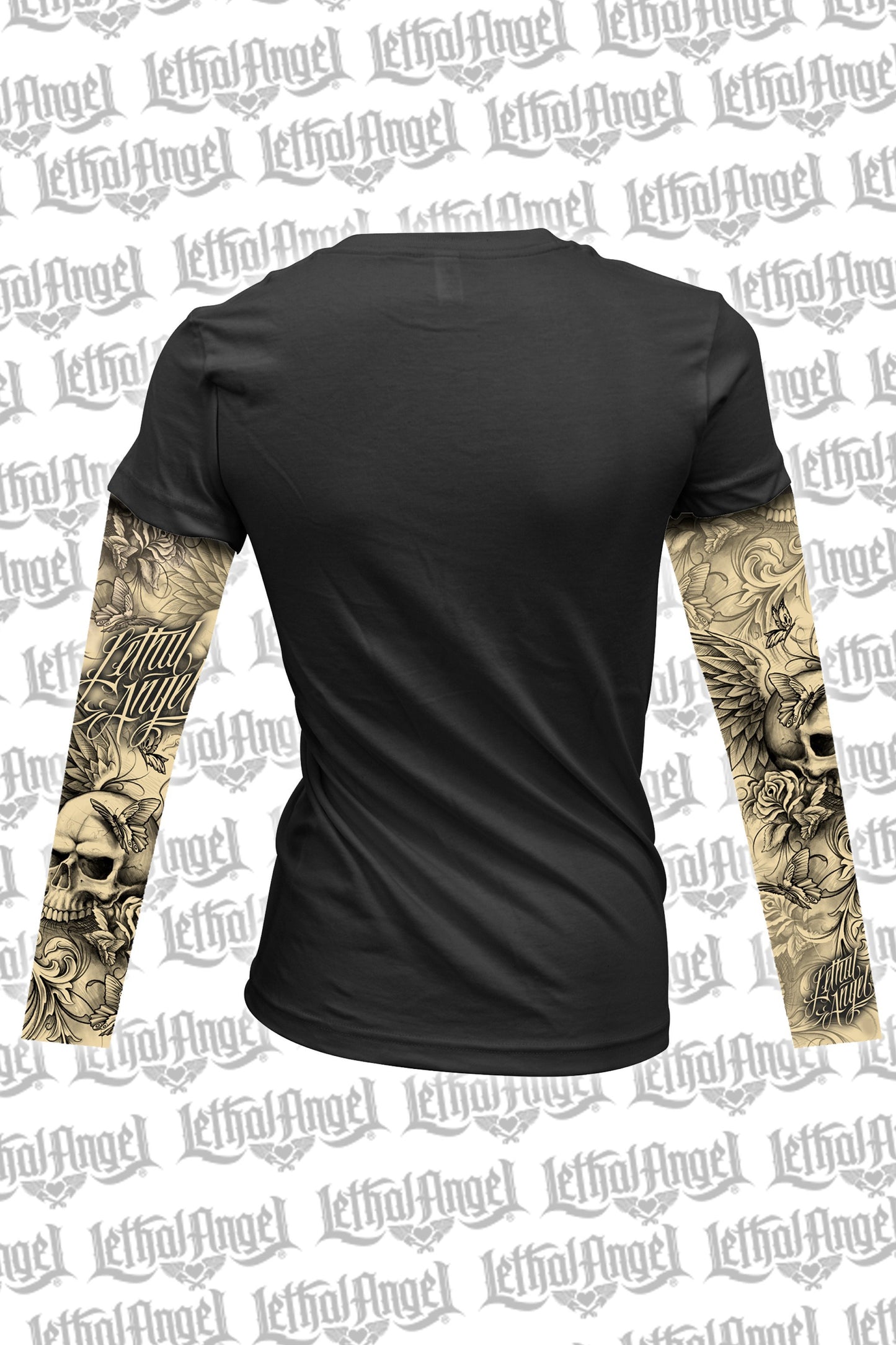 Skull Butterfly Tattoo Sleeve V Neck Shirt