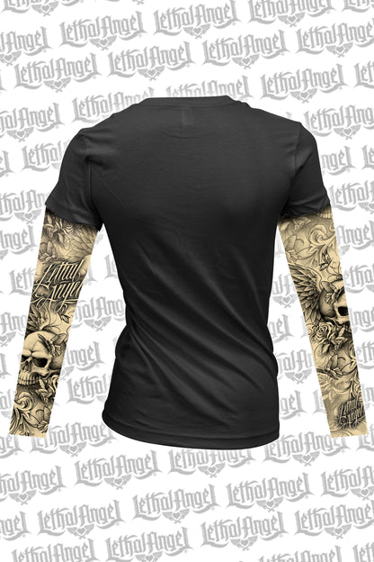 Skull Butterfly Tattoo Sleeve V Neck Shirt