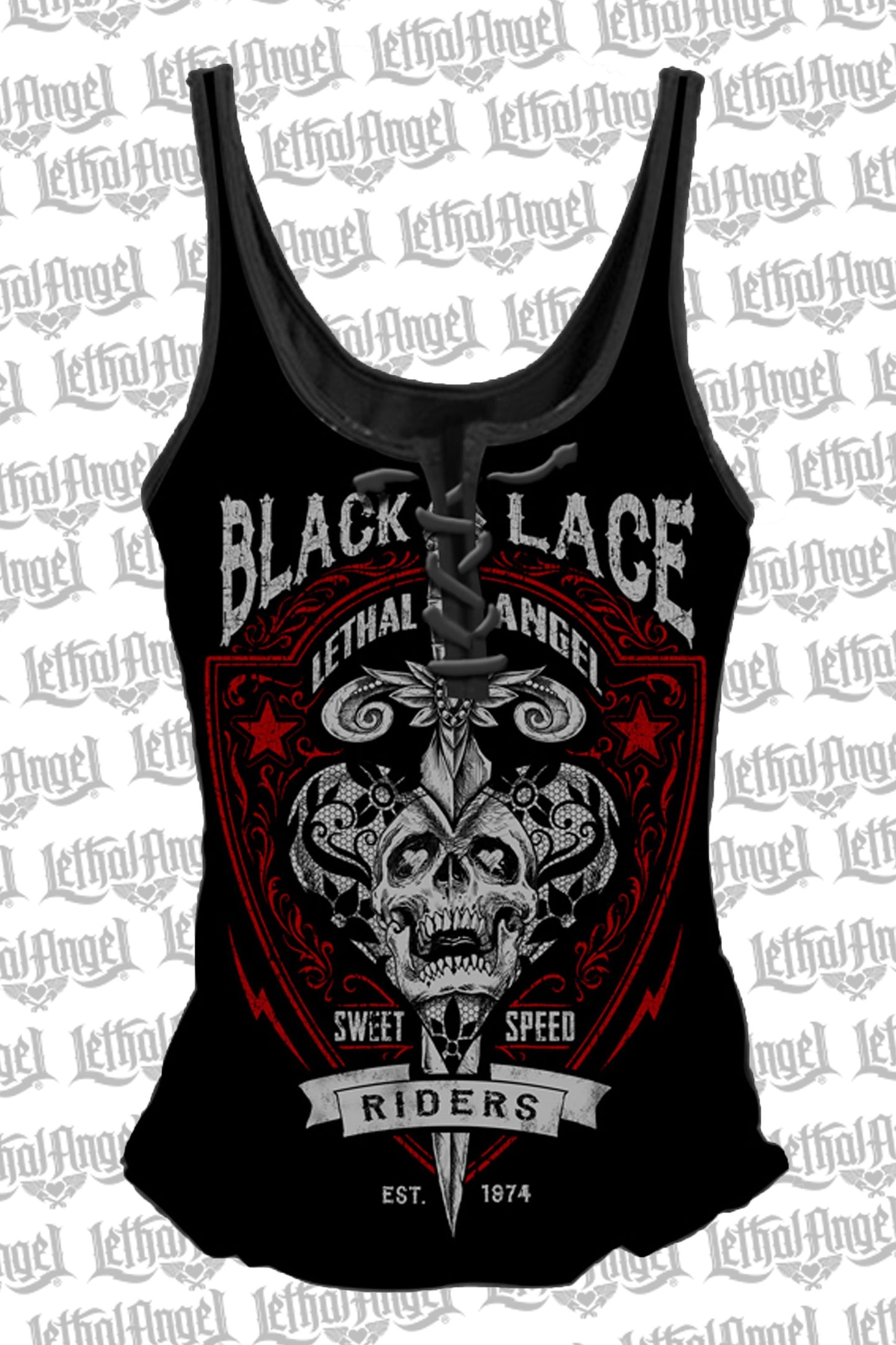 Black Lace Riders Lace Up Tank Top