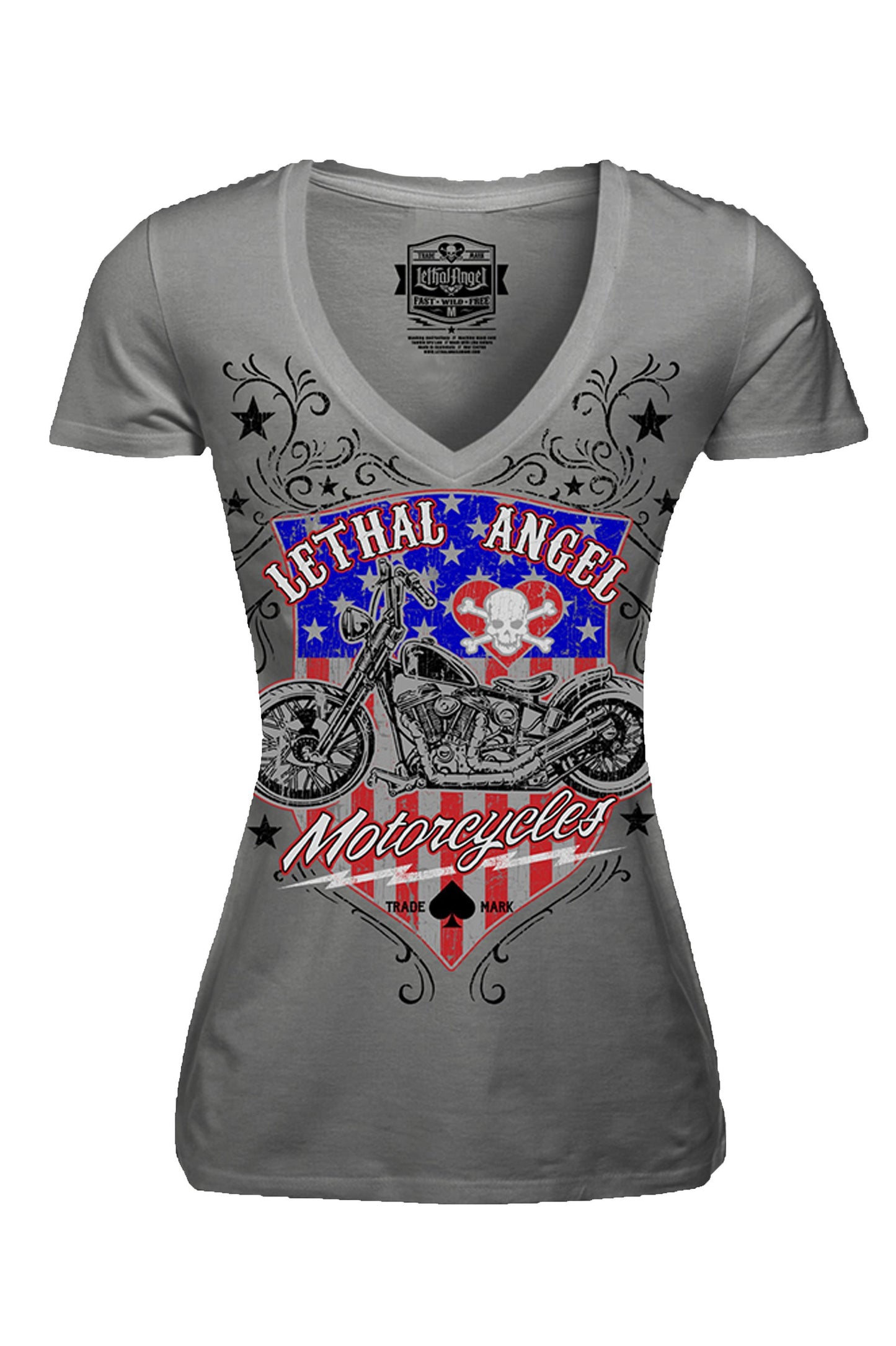 LA USA Motorcycle V-Neck Tee