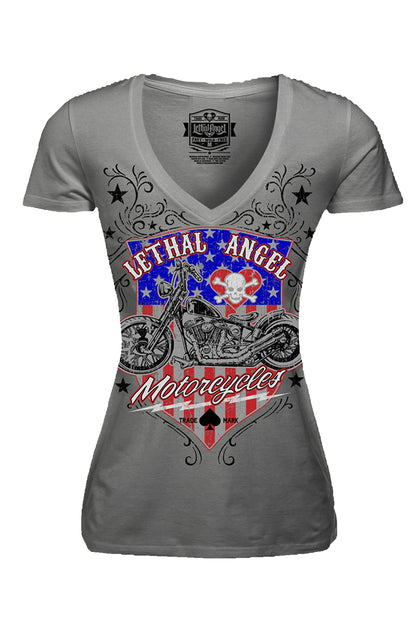 LA USA Motorcycle V-Neck Tee