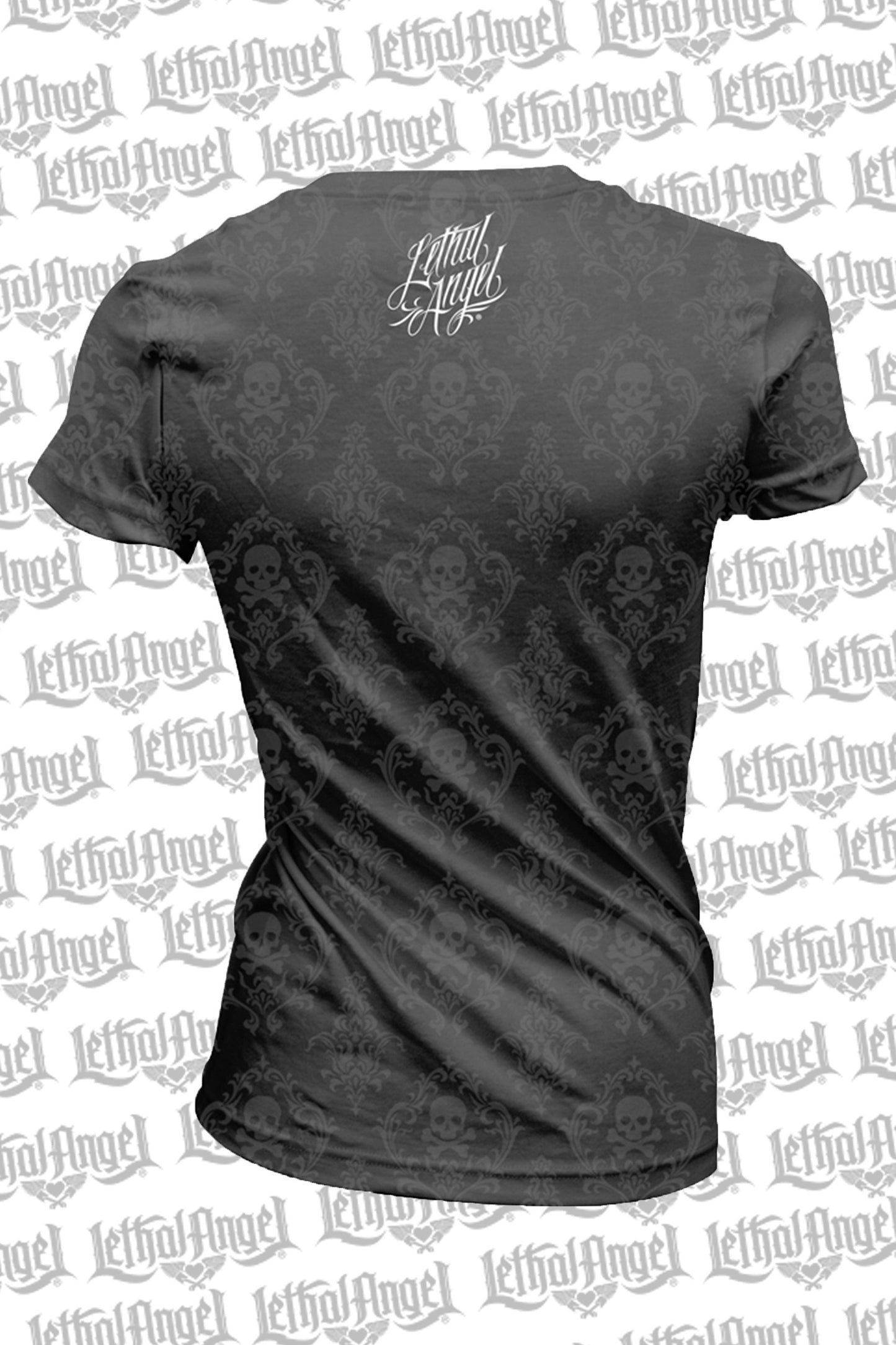 Twin Rose Skulls Burn Out V Neck Tee