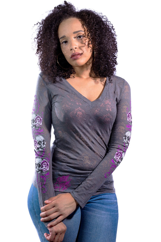 Floral Skull Burnout Long Sleeve
