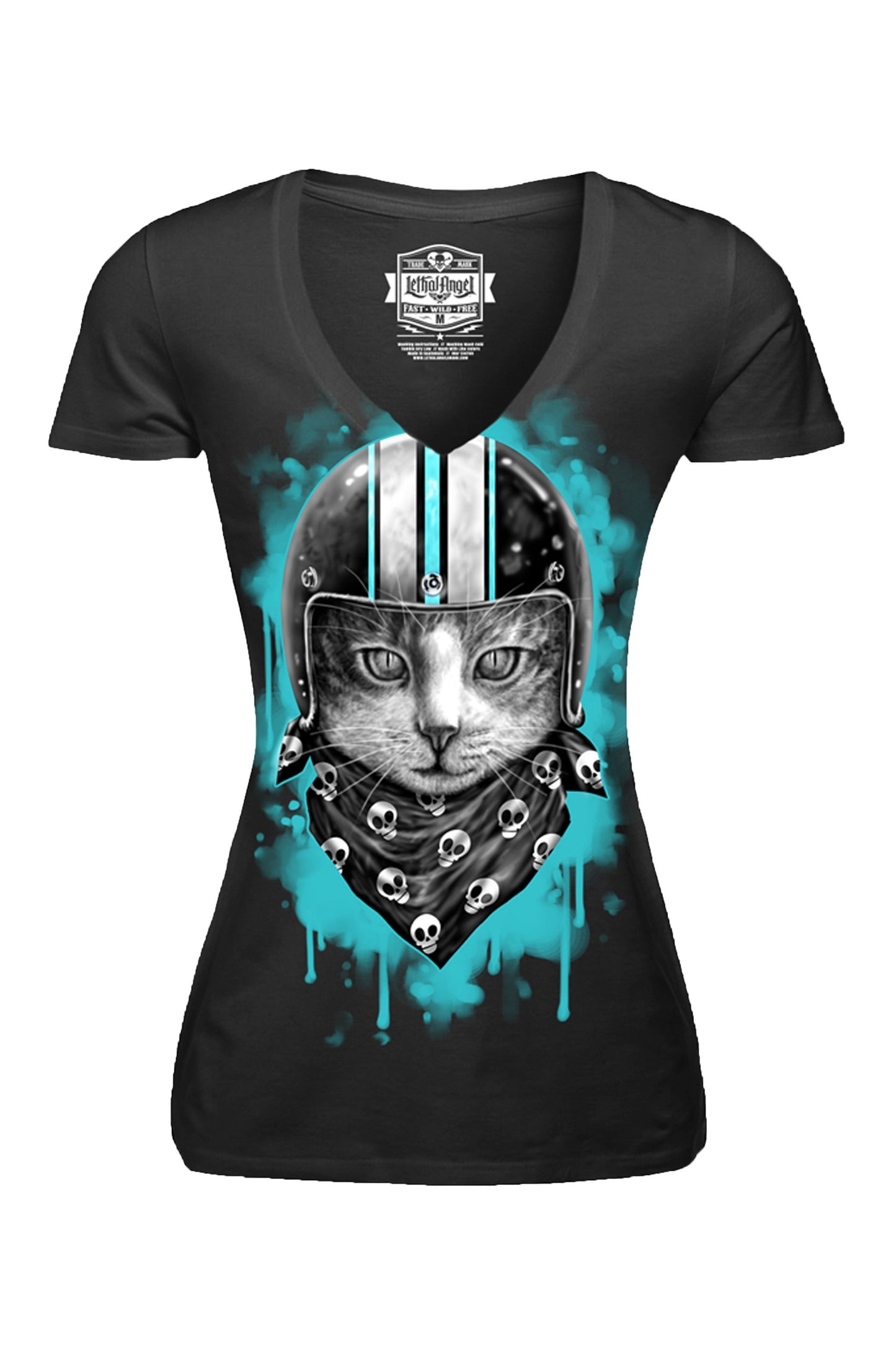 Biker Cat V Neck Tee