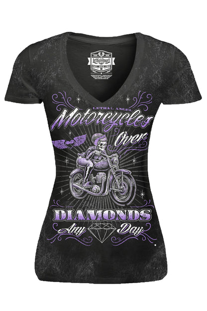Motorcycles Over Diamonds V Neck Tee