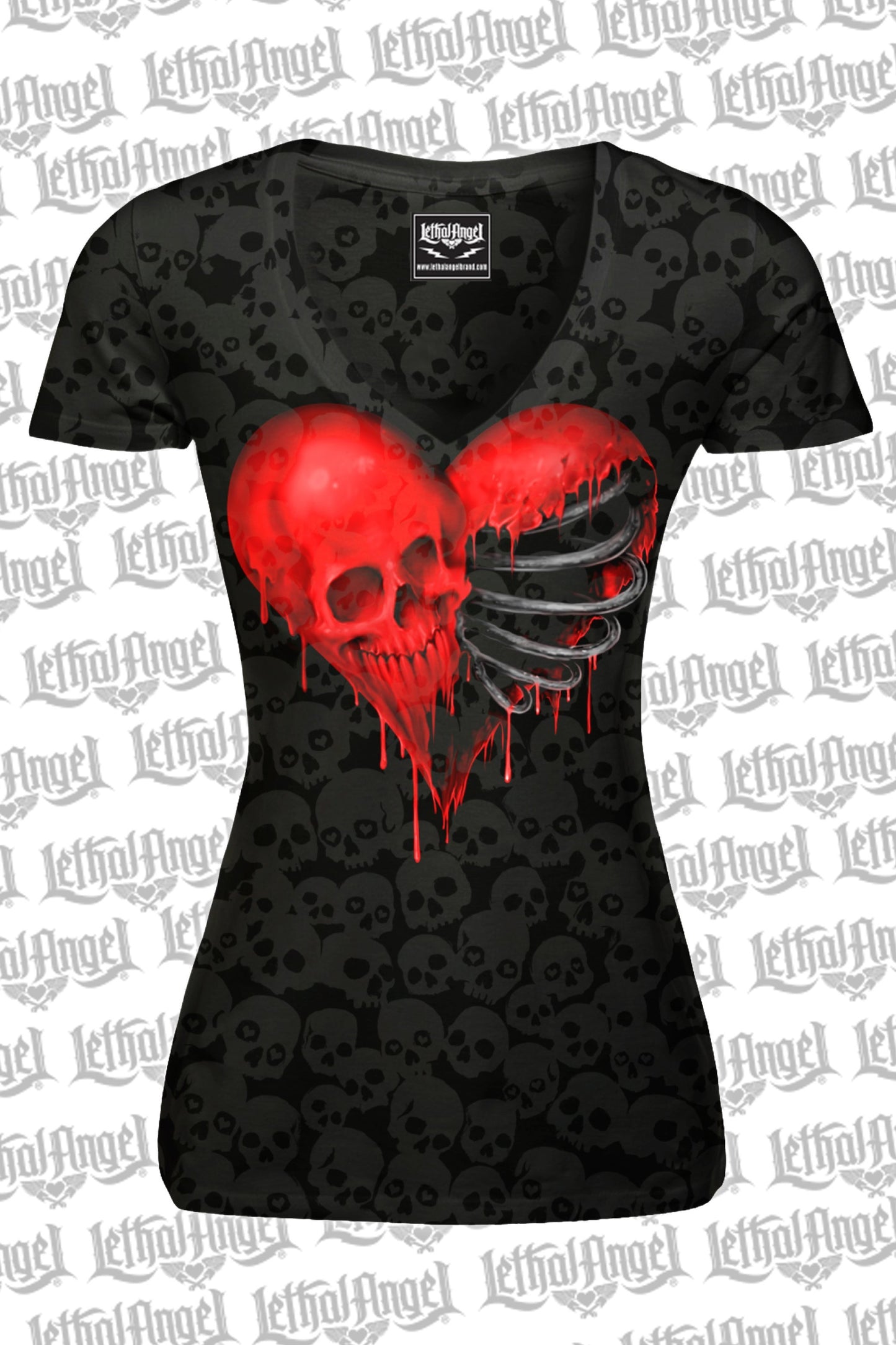 Rib Cage Skull Heart Burn Out Scoop Neck Tee