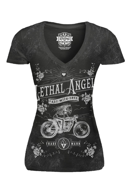Girl Skeleton Biker V-Neck Tee