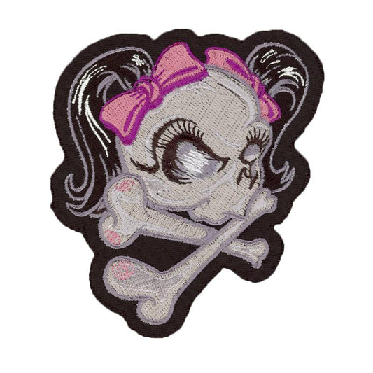Pink Ribbon Girl Skull Embroidered Patch