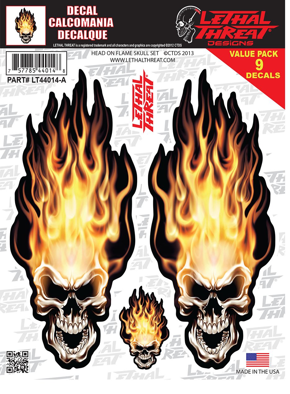 Head On Flame Skull Decal Set